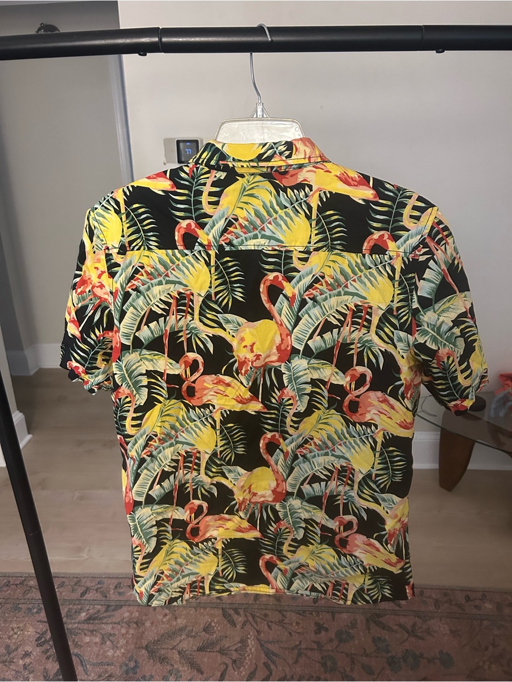 Lrg Black Hawaiian Flamingo Print Button-Down Shirt